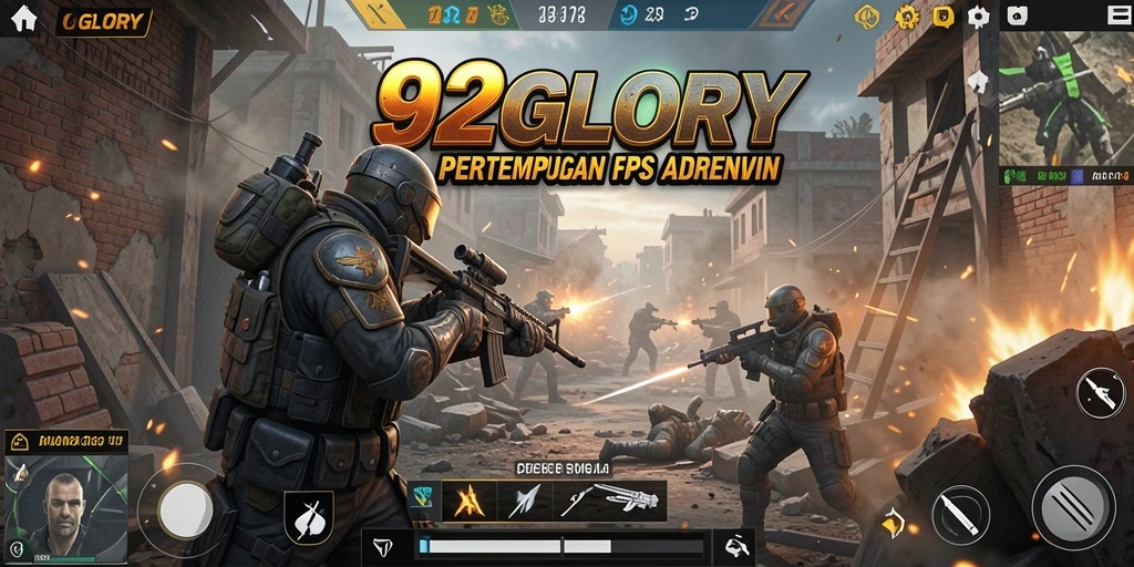 Screenshot gameplay memukau dari 92GLORY dengan aksi FPS intens.