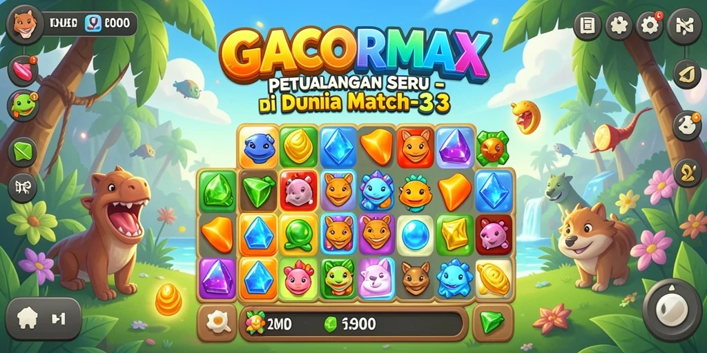 Tampilan gameplay seru GACORMAX dengan batu permata berwarna-warni.