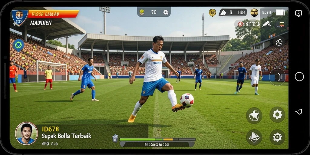 Screenshot gameplay menarik dari ID678 yang menampilkan aksi sepak bola intens.